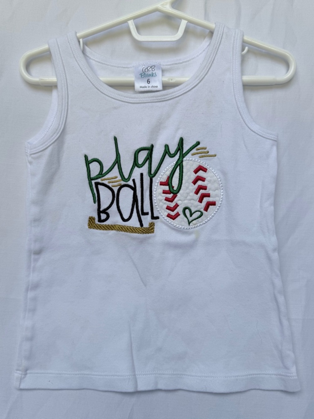 Girls' White Play Ball Embroidered Tank Top